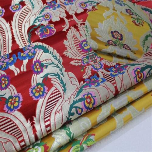 CF616 Red/Golden Chinese Style Jacquard Silk Brocade Fabric Chinese Wedding Dress Fabric Buddhism Clothes Chinese Home Textile