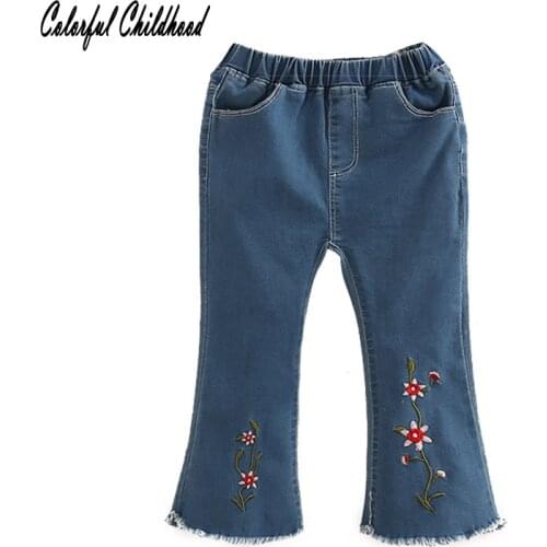 Children flower Pants Trousers 2018 new spring autumn Baby Girls Jeans Fashion Autumn 4-10Y toddler Kids Flared pants