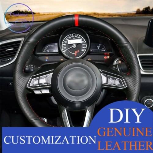 For Mazda CX-9 2016-2019 car steering wheel cover black artificial leather DIY Anti-slip fit all season comfort touching sense