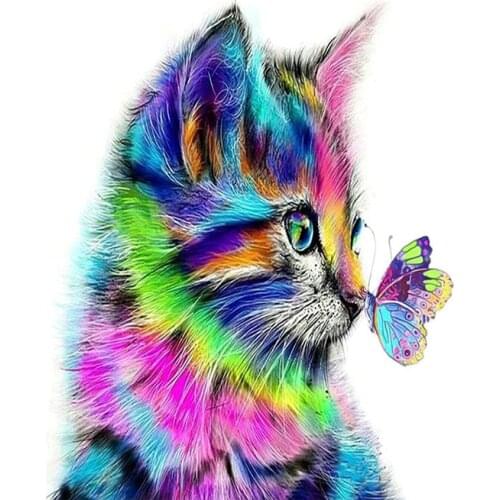 GATYZTORY 5D DIY Diamond Painting color cat Rhinestones Pictures Diamond Embroidery Sale Animal Cross Stitch Mosaic Crafts Kit