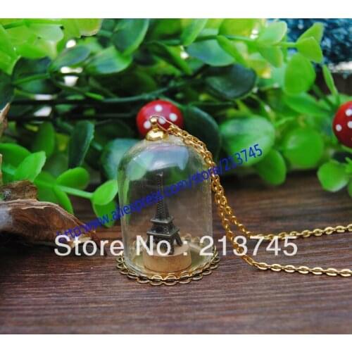 Hot Fairy!! 20sets/lot 38x25mmGlass Dome &double lace base & cap connector&Necklace set glass bottle glass vials pendant DIY