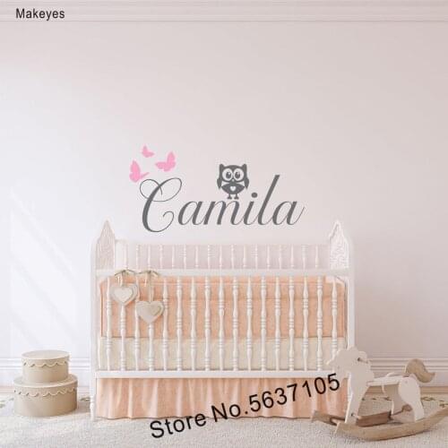 Makeyes Personalized Names Wall Sticker Cute Owl Flower Animal Custom Wall Decals Vinyl Kids Baby Bedroom Art Wall Stickers Q378