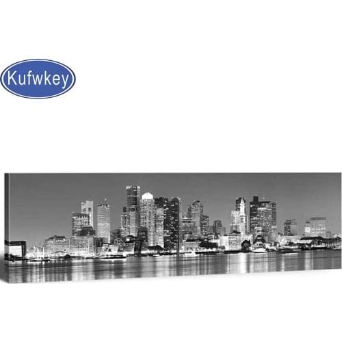 Large 5D DIY Diamond painting Black And White Panoramic Boston Skyline Modern Full Square Round Diamond embroidery Home Decor