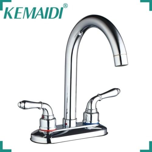 KEMAIDI New Arrival Kitchen Faucet torneira da cozinha Double Handles Swivel Spout Mixer Tap Chrome Finish Deck Mounted