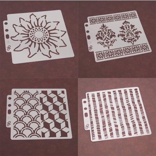 4pc Hollow Out Stencils Supplies Painting Template DIY Scrapbooking Diary Coloring Embossing Stamp Album Decor Reusable 14*13cm