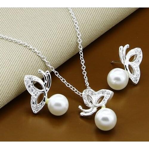 High Quality 925 Silver Jewelry Sets Fashion Natural Freshwater Pearl Necklace Earrings Sets for Women Wedding Party Gift