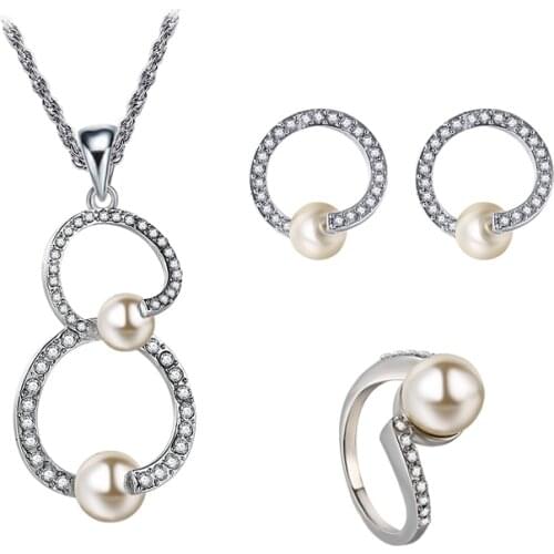 Imitation Pearl Jewelry Set Earrings and Pendant Party Pearl Jewelry Sets for Women Round Pearl Jewelry