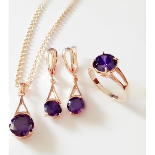 New Trendy Jewelry Set 585 Rose Gold Color Women Jewelry Fashion Exquisite Cubic Zircon Earring +Ring+Necklace Jewelry Sets