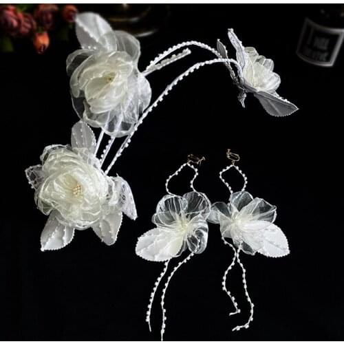 Lace Sequins Three-Dimensional Flower Hair Accessories Bridal Wedding Head Flower Suit With Makeup Plate Hair Accessories