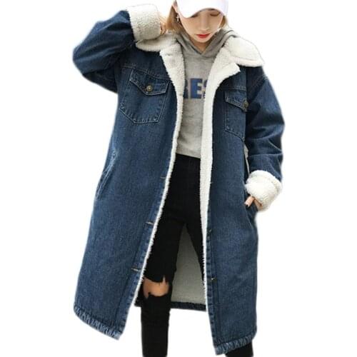 Spring Autumn Winter New Women lambswool jean Coat With 4 Pockets Long Sleeves Warm Jeans Coat Outwear Wide Denim Jacket