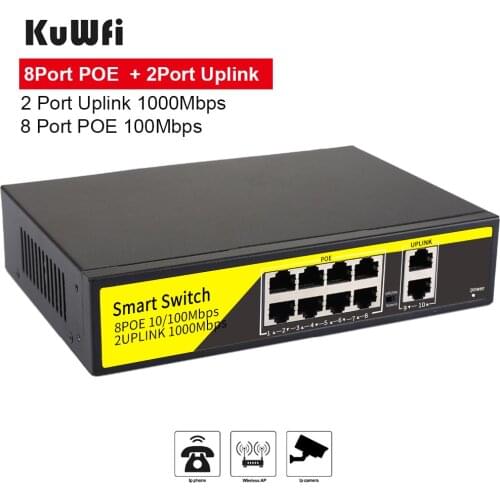 KuWFi 100/1000Mbps POE Switch IEEE 802.3 af/at 8port Network Switch Ethernet Standardized RJ45 Port for POE Cameras