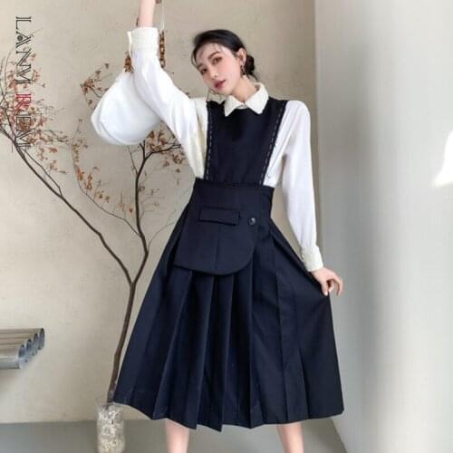 LANMREM Vintage Dress Black Color Elegant Womens Sleeveless Vest Dresses with Pockets 2021 Autumn Female Fashion Clothes 2D1031