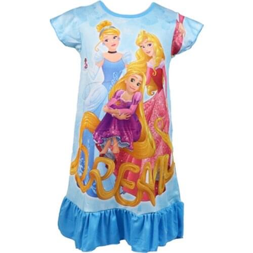 Summer Disney Princess Nightdress Kids Girls Cartoon Print Short Sleeve Nightgown Baby Childrens Homewear Casual Sleepwear Robe