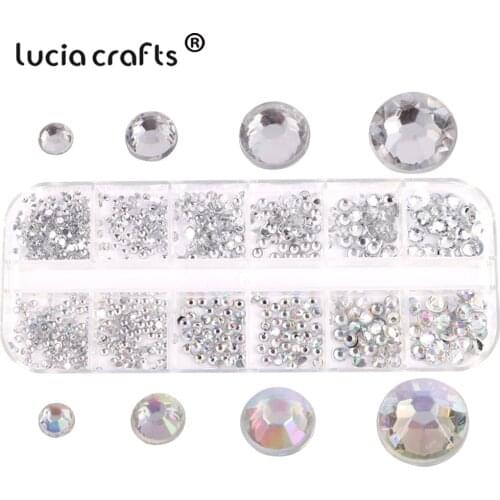 Lucia Crafts 2/3/4/5mm Clear AB Resin Rhinestone Glue-on Flatback Gems Nail Art Decor Y0120