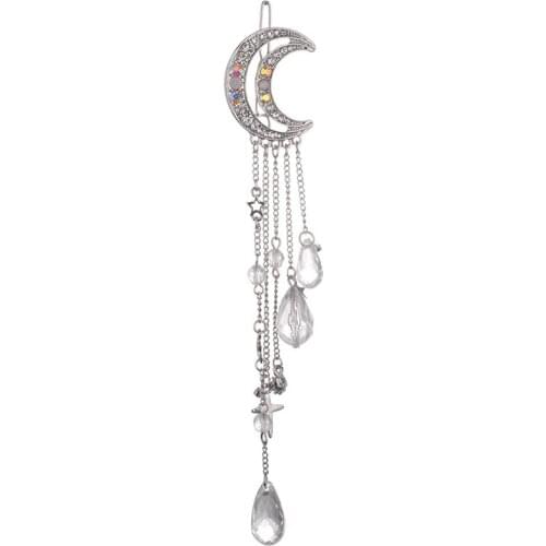 MISANANRYNE Women Hairpin Moon Rhinestone Crystal Long Chain Beads Hair Pins Pendant Tassel Hairclip Hair Jewelry Hair Clip