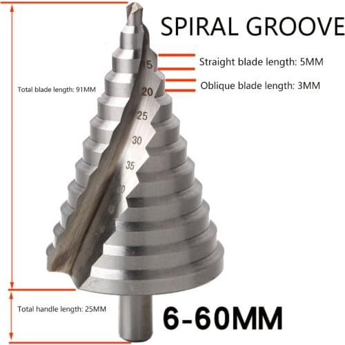 6-60MM Step Drill Pagoda Drill Spiral Multi-Function Twist Drill Power Tool Spiral Groove Metal Steel Reamer Power Tool
