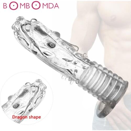 Male Reusable Penis Sleeves Cock Extender Penis Ring Condoms Penis Erection Erotic Toys For Men Dick Sleeve Adult Sex Products