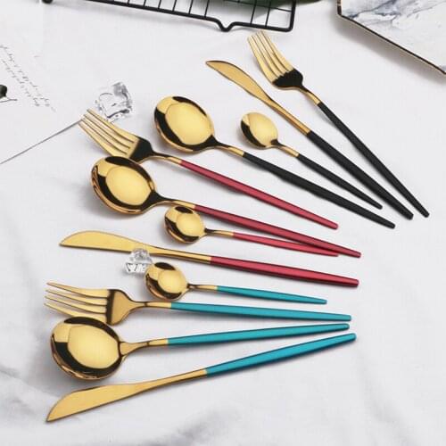 24pc Stainless Steel Black Gold Dinnerware Set Fork Knife Spoon Tableware Set Chopsticks Flatware Set Silverware Set Sushi Stick