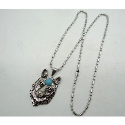 Natural Stone Quartz crystal Turquoises Antiek Zilver Zinklegering Wolf head Charm Pendant for diy making necklace Accessories