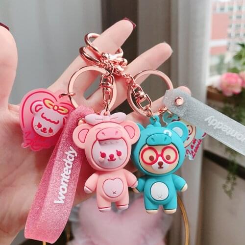 New Aromatherapy Qi Meng Teddy Keychain Cute Scented Couple Keychain Bag Key Chain Pendant