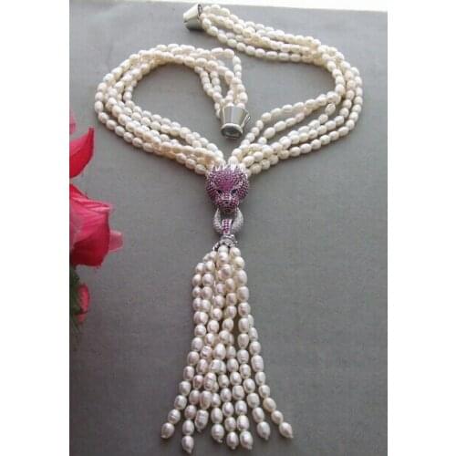 Xiuli 003526 5Strds Pearl&zircon Pendant Necklace