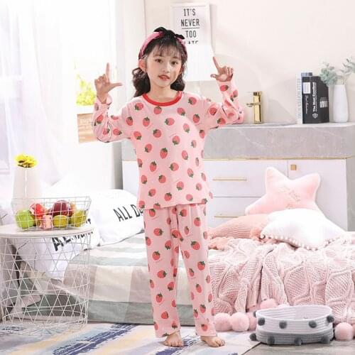 Childrens Clothing Suit Spring Kids Baby Homewear Long Sleeve Trousers Suit Cartoon Strawberry Girls Pijama Boys Pajamas Set
