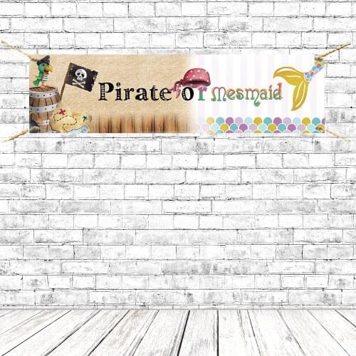 Gender Reveal Party Banners Pirate Or Mermaid Theme Gender Reveal Banner Posters Sign Background Polyester Fabric With Grommets