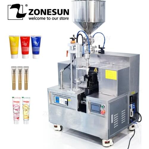 ZONESUN Semi Automatic Packaging Cream Toothpaste Plastic Composite Soft Tube Pipe Filling Ultrasonic Sealing Trimming Machine