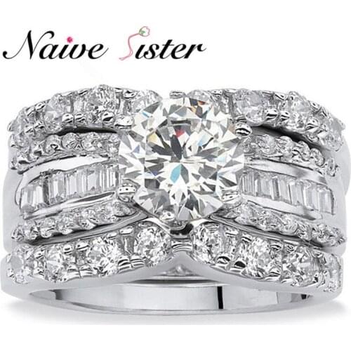 Luxury Fashion Silver Color Bridal Set Ring for Women with Paved Micro Zircon Crystal Wedding Jewelry 3pcs/Set Engagement Ring