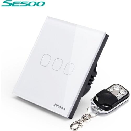 SESOO Touch Switch, 3 Gang 1 Way,Crystal Glass Panel,RF433 Remote Switch,Single FireWire Touch Sensing for Smart Home