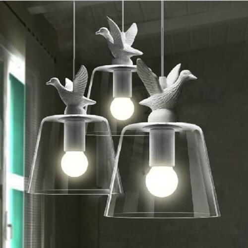 Modern minimalist style restaurant bar E27 bulb pendant lamps American DIY country bedroom white duck Bird glass Pendant lights
