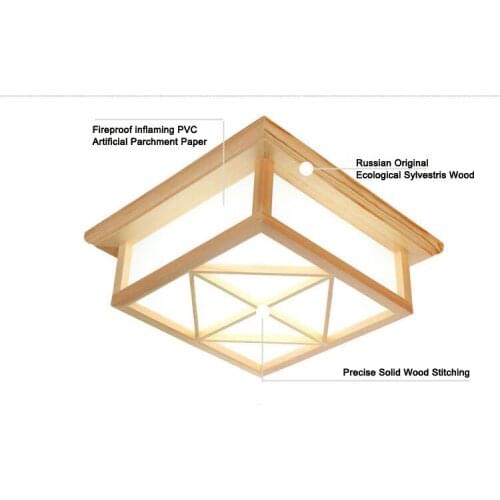 Modern Square Surface mounted OAK Wood PVC lamparas de techo home wooden led ceiling lamp fixture for living room bedroom