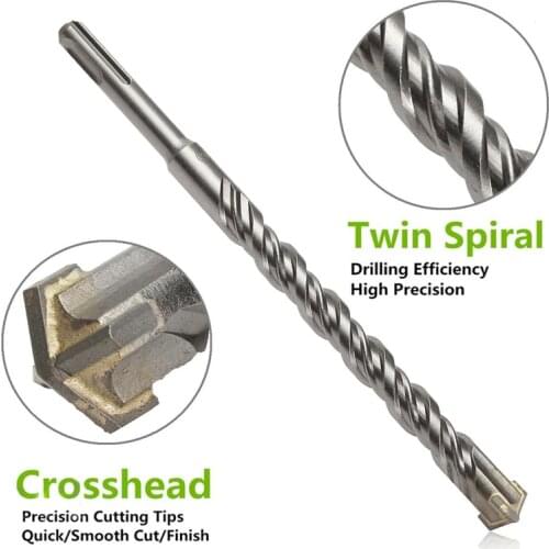 110/160/210mm SDS Plus Masonry Crosshead Twin spiral Hammer Drill Bits 6/8/10/12/14/16mm Twist Drill Bit for Woodworking & Metal