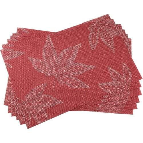 Red Maple Leafs Pattern Placemats Pvc Vinyl Set of 6 Heat Resistant Placemat for Dining Table Indoor Outdoor Crossweave Kitchen