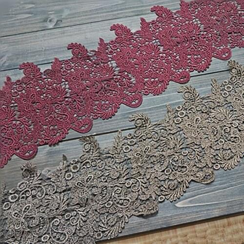 21.5cm 8.46" Wide (2Yards/lot) Metallic Dark Gold,Wine Red Embroidery Venise Lace Trim for Gown, Costume Design
