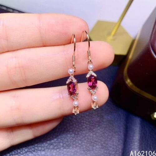 Fine Jewelry 925 Pure Silver Chinese Style Natural Pyrope Garnet Girl Luxury Popular Pearl Oval Gem Earrings Eardrop Support Det