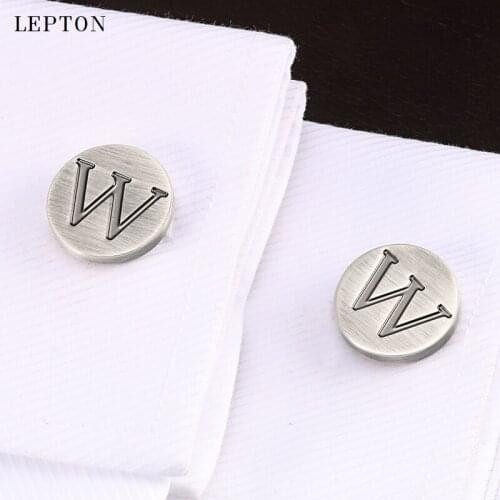 Lepton Letters of an alphabet W Cufflinks For Mens Classic Antique Silver Plated Letters W cuff links Men shirt cuffs Cufflink