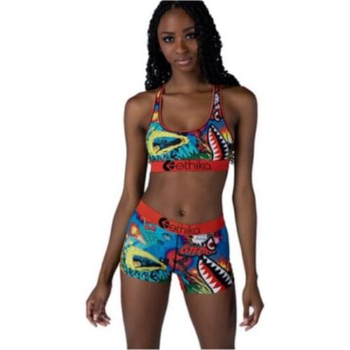 Women’s Personality Print Bikini Sets Sexy Short Vest Top and Tight High Waist Trunks Two Pieces Suit Summer Beach Swimwear