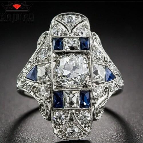 Rejuvenated unique design luxury sapphire top transparent zircon CZ lady ring leisure jewelry exquisite gift womens rings