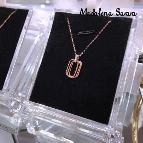 MADALENA SARARA Pure 18K Gold Rectangular Pendant Women Necklace Au750 Rose Gold Pure Gold Chain Necklace Korean Style