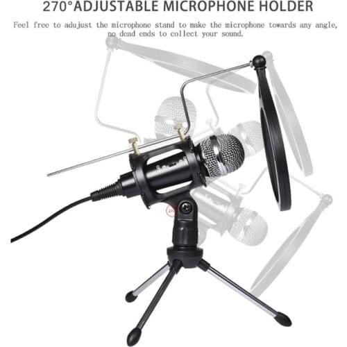 1Set USB Computer Microphone Phone Condenser Mic Stand for Broadcast Interview LX9B