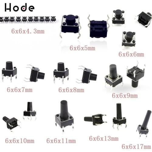 100PCS 6x6mm Panel PCB Momentary Tactile Tact Mini Push Button Switch DIP 4pin 6X6X4.3/5/6/7/8/9/10/11/13/17MM Micro Switch