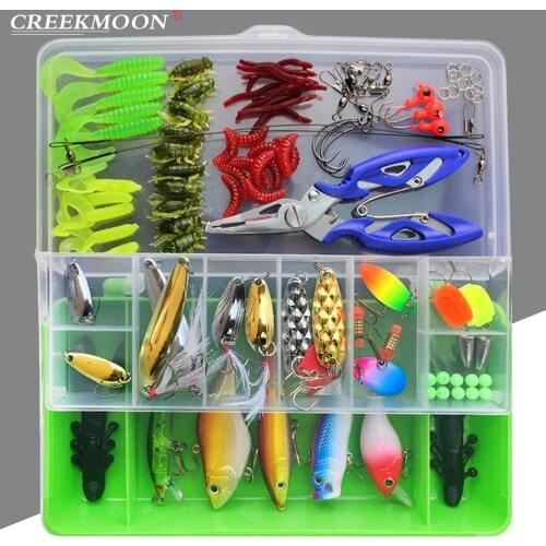 101pcs Lure Kit Set Spinner Crankbait Minnow Popper VIB Soft Hard Spoon Crank Baits Fishing Hooks Fishing Tackle Box Accessories