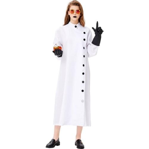3pcs Unisex Crazy Scientist White Long Robe Halloween Cosplay Costume