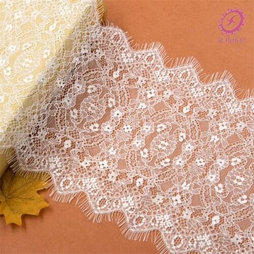 3yards 23cm Wide Voile Shiny Eyelash Lace Fabric Sewing Lace Wedding Dress Decoration White and Black Nylon lace