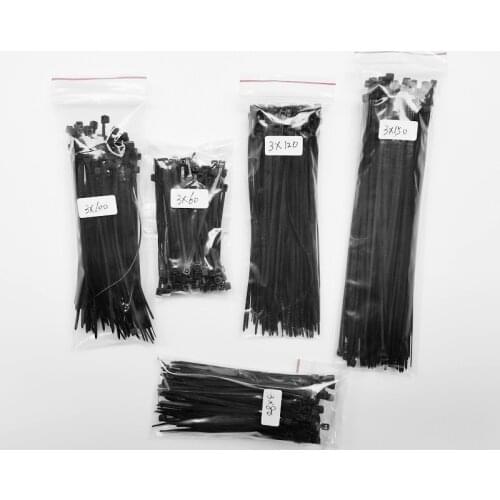 500pcs/Lot 3x60 3x80 3x100 3x120 3x150 Combination Set Self-Locking Plastic Nylon Wire Cable Zip Ties Black or White