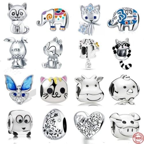 New Making Gift 925 Silver Butterfly Bear Elephant Flower Cow Cat Fit Pandora Original Bracelet Charm Bead For Women DIY Jewelry