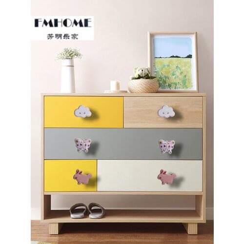 Color exquisite small animal ceramic cartoon cute child handle Clouds, butterfly rabbit drawer shoe cabinet tv cabinet knob pull