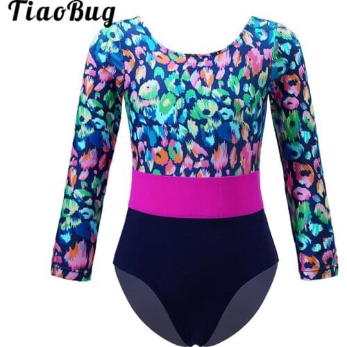 Gymnastics Leotards for Girls Printed Long Sleeve Athletic Dance Ballet Unitard Clothes Activewear Swimwear