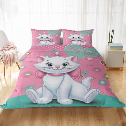 Disney Cute Marie Cat Cartoon Bedding Sets US Queen AU EU Bed Linen Children Girls Comforter Duvet cover Pillowcase Bedding Set